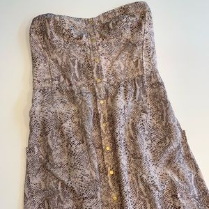 Strapless blush snake print midi dress